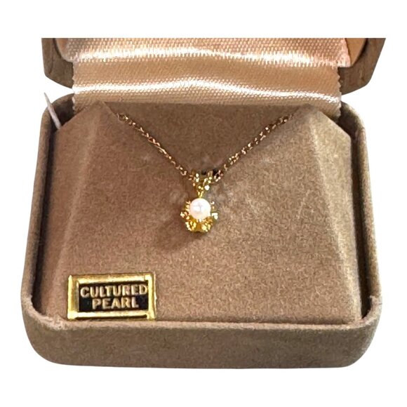 Cellini Sterling Gold Vermeil Necklace Cultured Pearl Pendant 15" NEW in Box - Picture 1 of 11